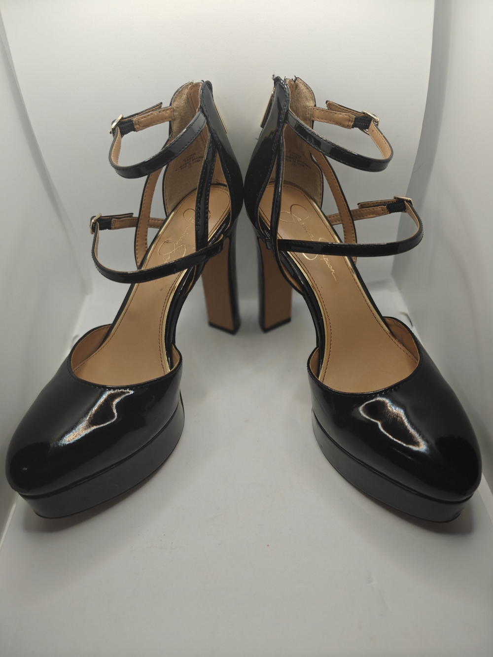 Jessica Simpson Black Patent Triple-Strap Pointed Toe High Heels - Picture 3 of 10